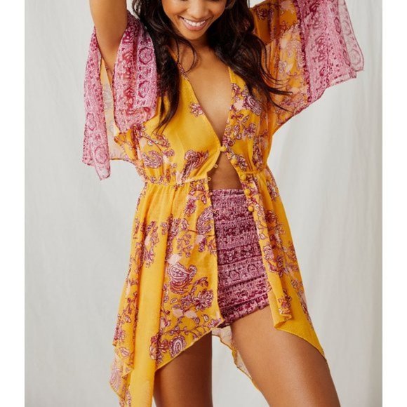 Free People Dream State Tunic & Shorts In Golden Combo - Picture 1 of 5